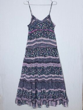 Patrons of Peace Navy Maxi Dress with Pink Floral Stripes
